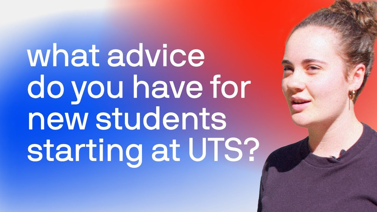 Female student wearing a black UTS t-shirt welcoming people to an information event.